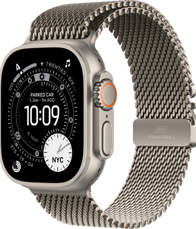 Apple Watch Ultra 3, Natural Titanium Case with Natural Titanium Milanese Loop (L)